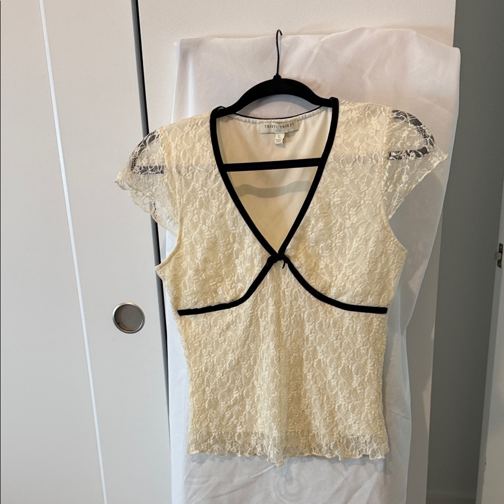 Thirty/Thirty Lace Top with Black Trim and cream in size large